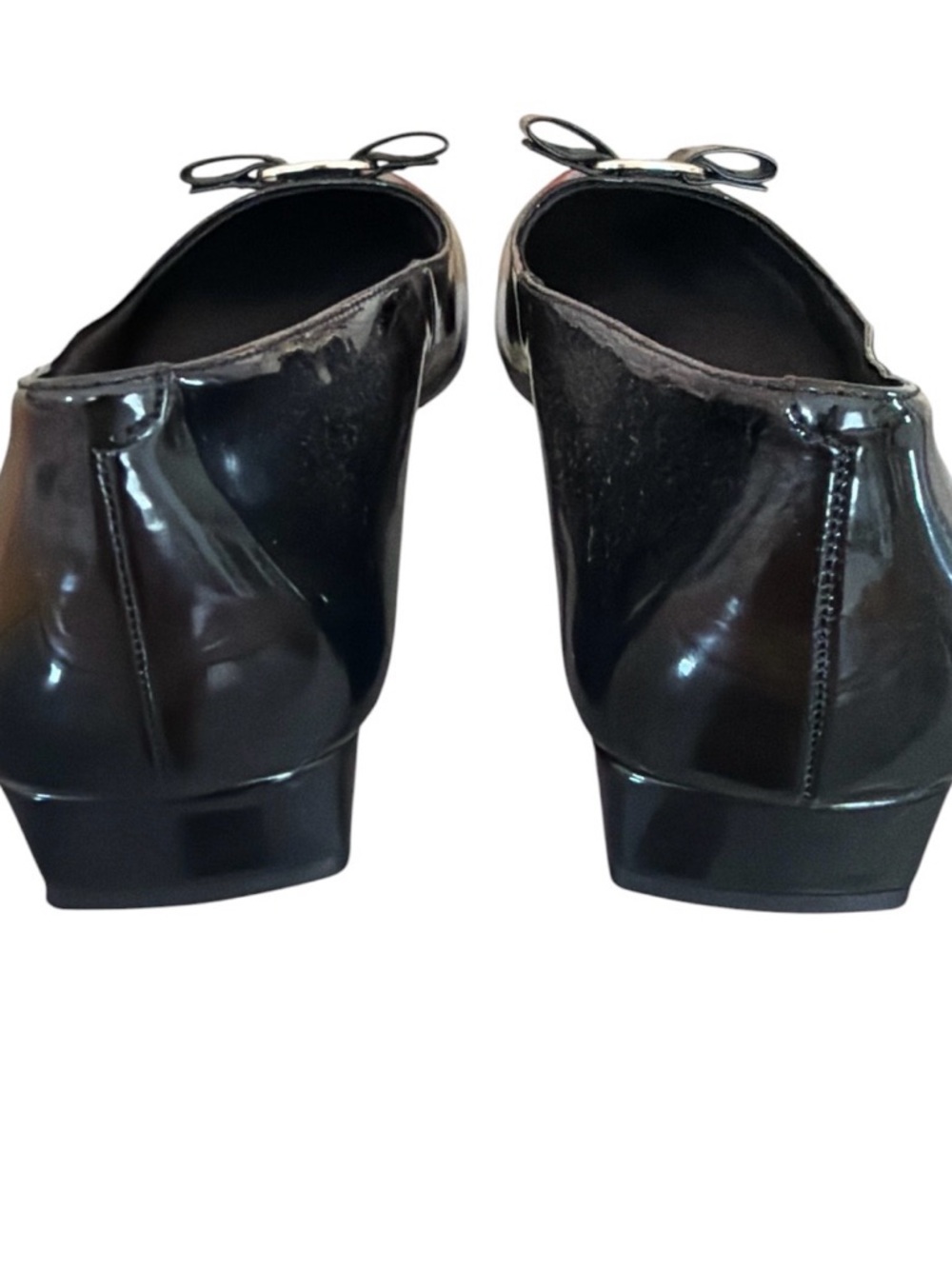 Anne Klein iFlex Black Patent Leather Ballet Flats Gold Lion Bow Size 8 - Picture 8 of 9